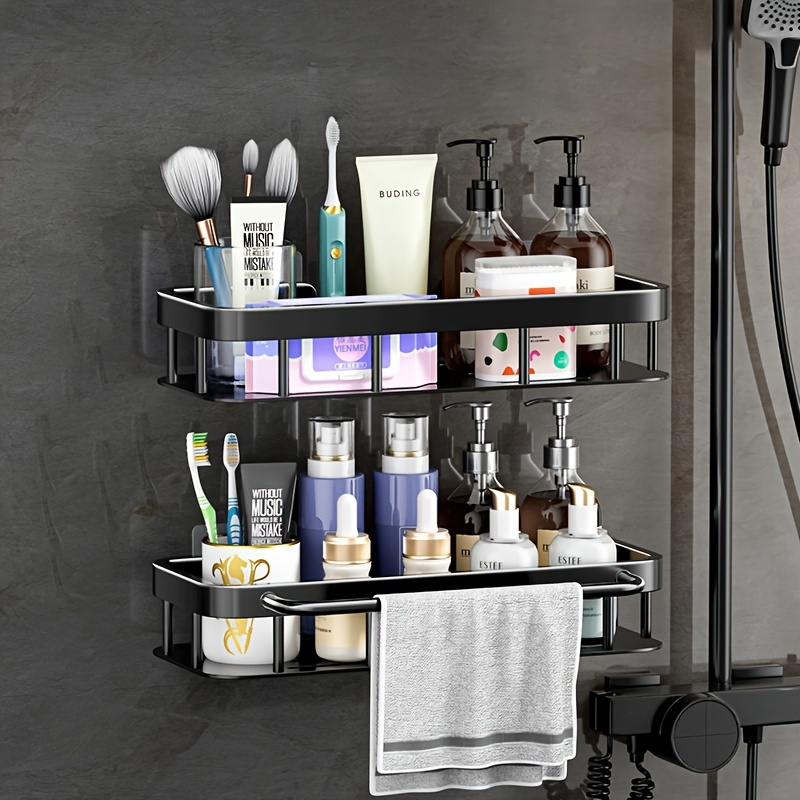 Acrylic Shower Caddy Shelf, Traceless Adhesive Wall Mounted, Floating  Acrylic Bathroom Shelves with Hooks for Razor