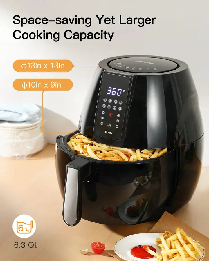 1pc air fryer large capacity lcd digital touch screen water based non stick coating grill rack and frying basket details 4