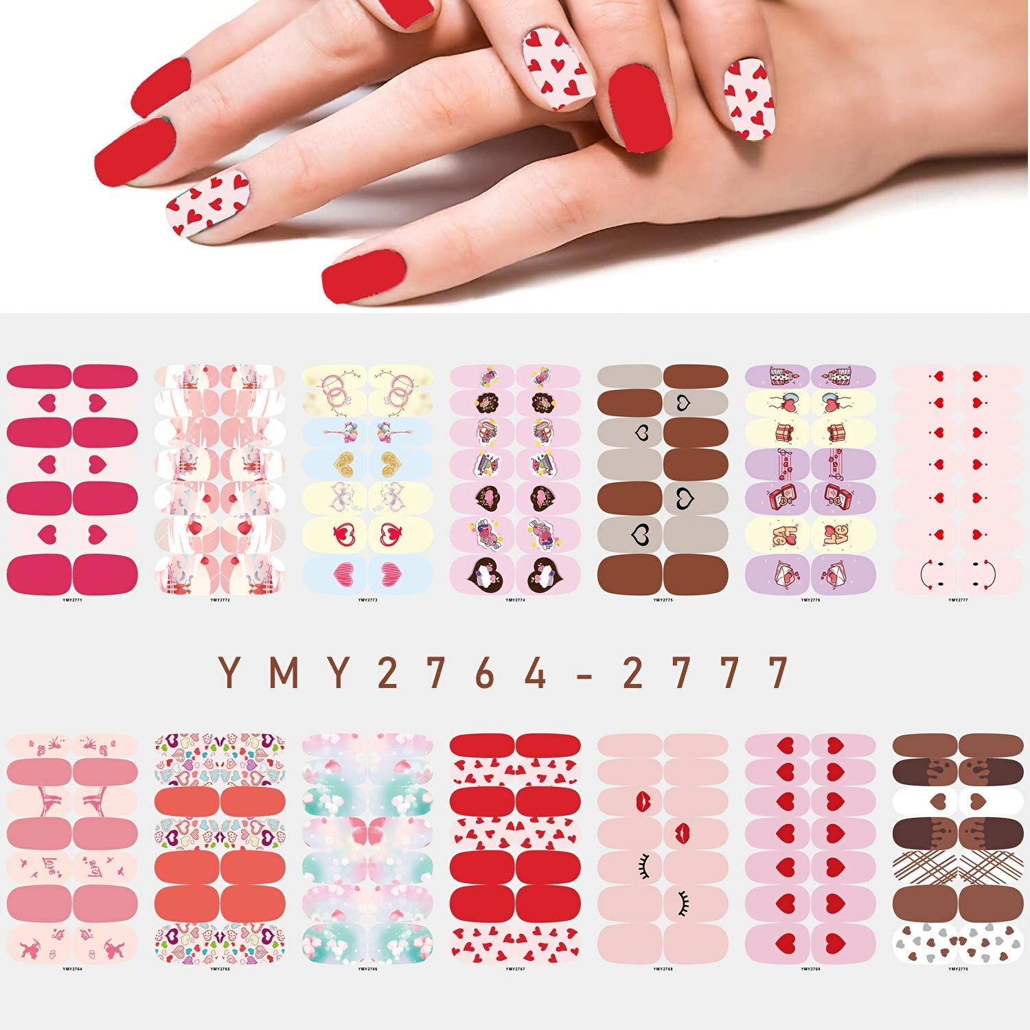  Valentine's Day Nail Art Stickers Decals 3D Self-Adhesive  Exquisite Fashion Cartoon Design Nail Decals Valentine's Day Love Heart Nail  Art Supplies Romantic Cute Valentine's Day Nail Decoration DIY Acrylic Nail  Art
