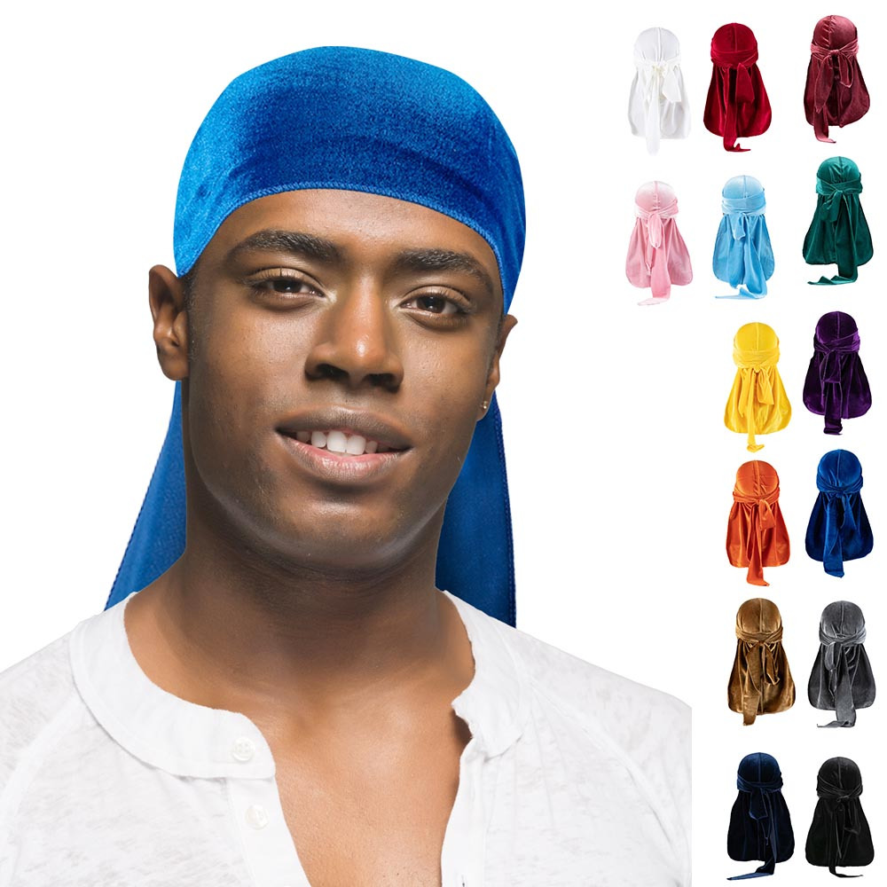 Velvet Durags For Men Long Tail Doo Rag Velvet Men Du Rag Bandana Shiny  Durag Long Tie Waves Durag - Temu