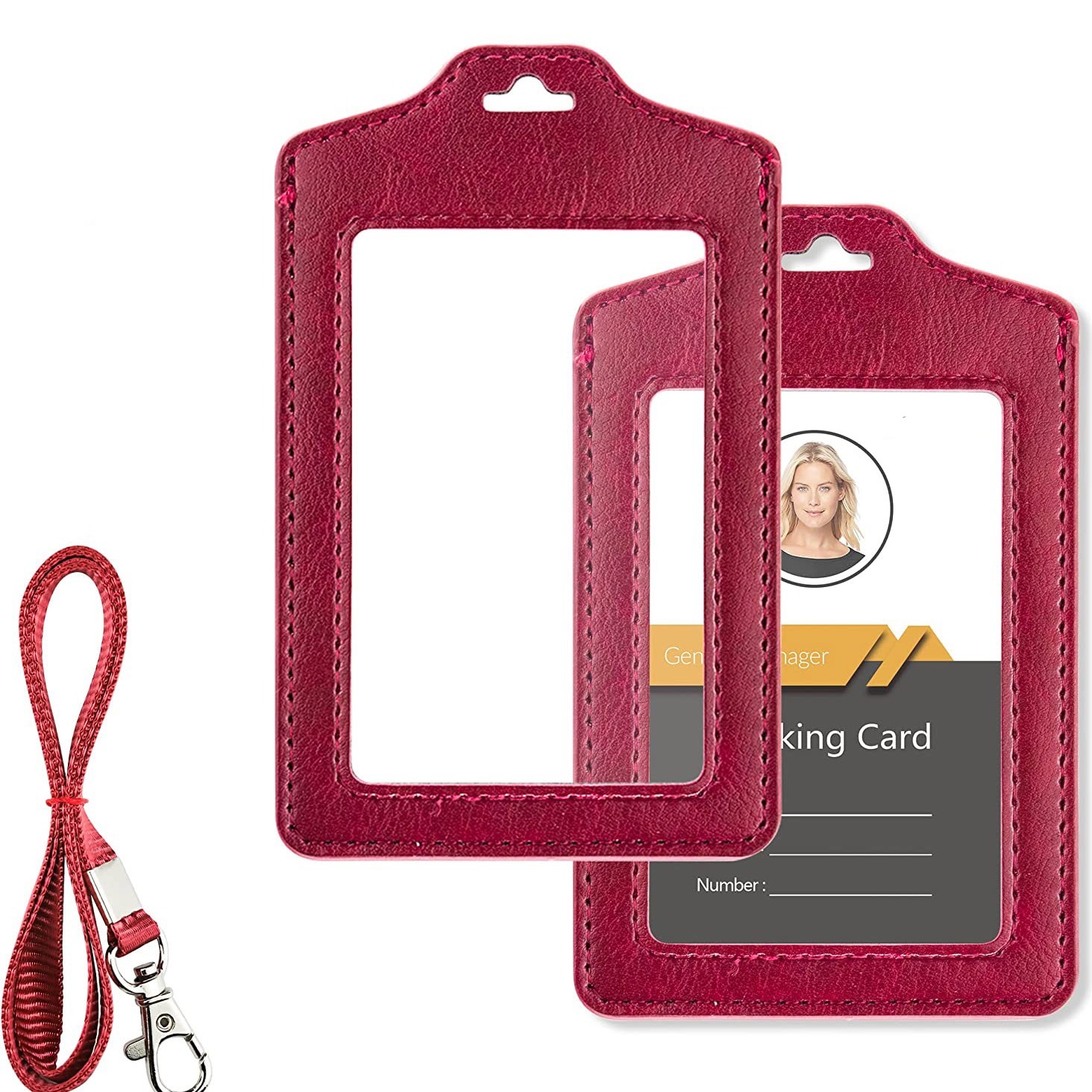 Porte-badge en cuir PU, 2pcs Porte Badge Tour de Cou, Double Porte