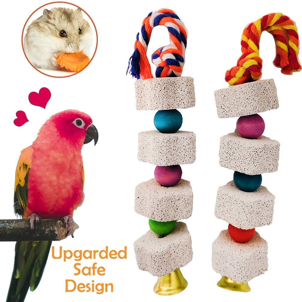 

Parrot Chewing Toy - Bird Beak Grinding Stone With Bell & Calcium Supplement Mineral Food String