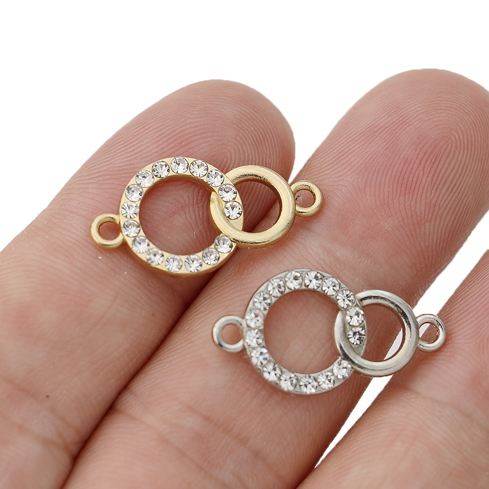 

5pcs Double Circle Charm Rhinestone Connector For Jewelry Making Bracelet Necklace Diy Accessories 24x13mm