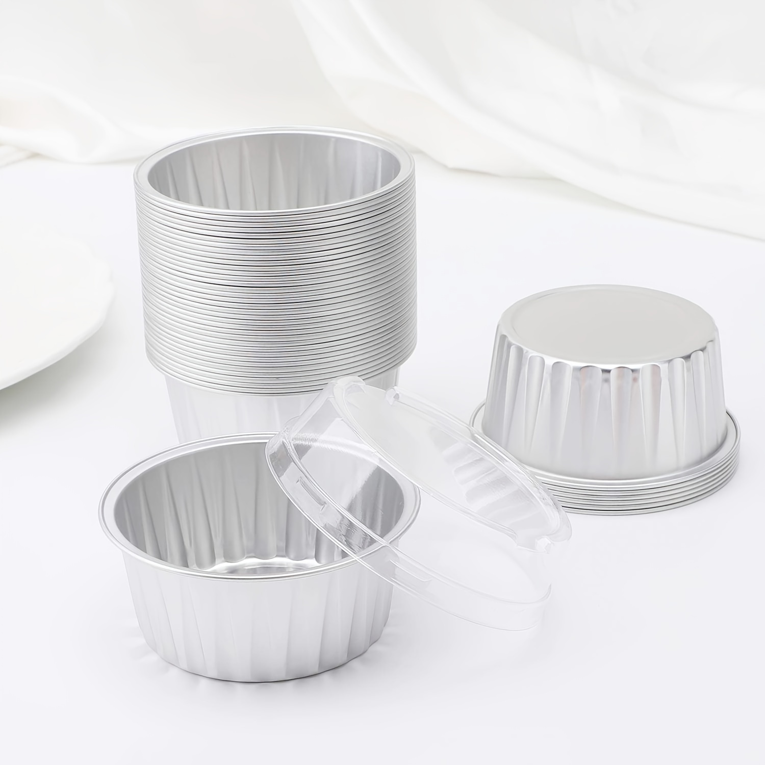 Aluminum Foil Baking Cups with Lids 50Pcs 5oz Foil Cupcake Muffin Liners  Spoons