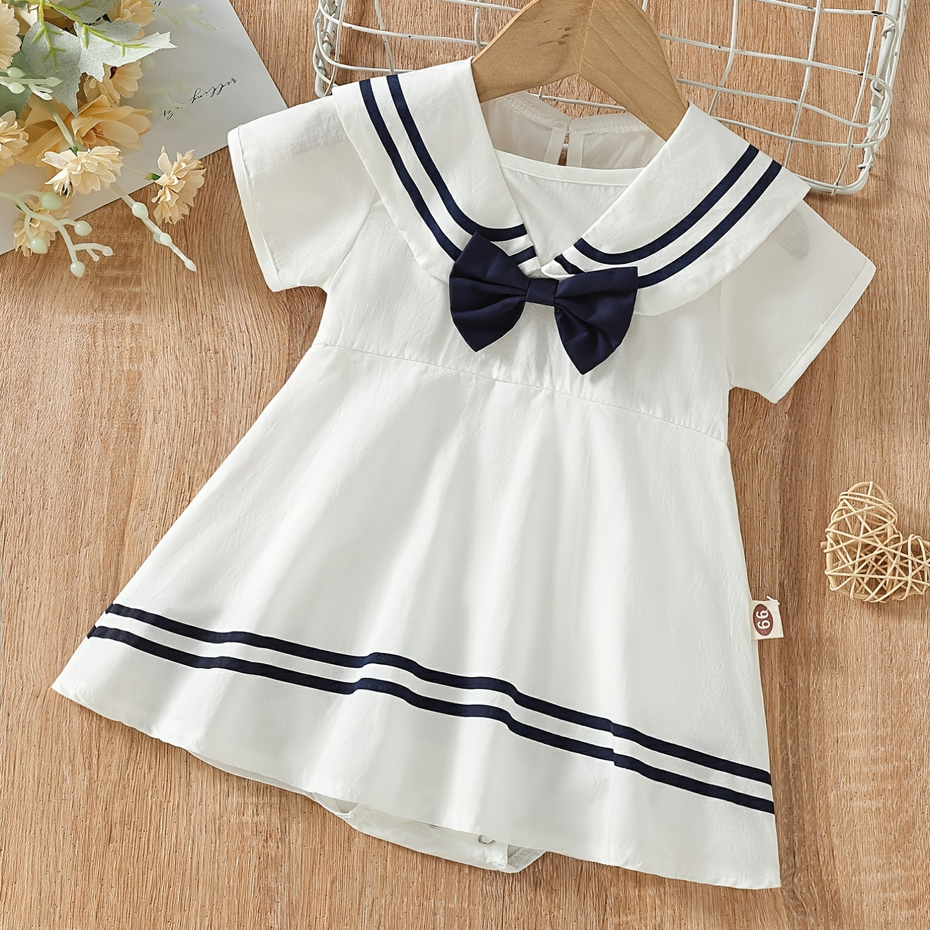 

Baby Girl's Casual Bowknot Decor Short Sleeve Cotton Dress Clothes