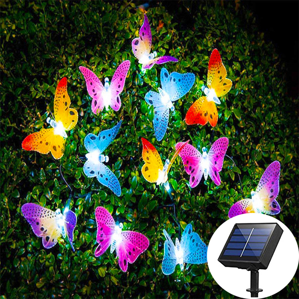 Solar lichterkette aussen - 12LED Lichterkette Solarbetriebene  Schmetterlings Draußen Wetterfest, 8 Modi Garten Beleuchtung  Solarlichterkette für Xmas Bäume Garten Balkon Terrasse Hochzeit Party Deko  : : Beleuchtung