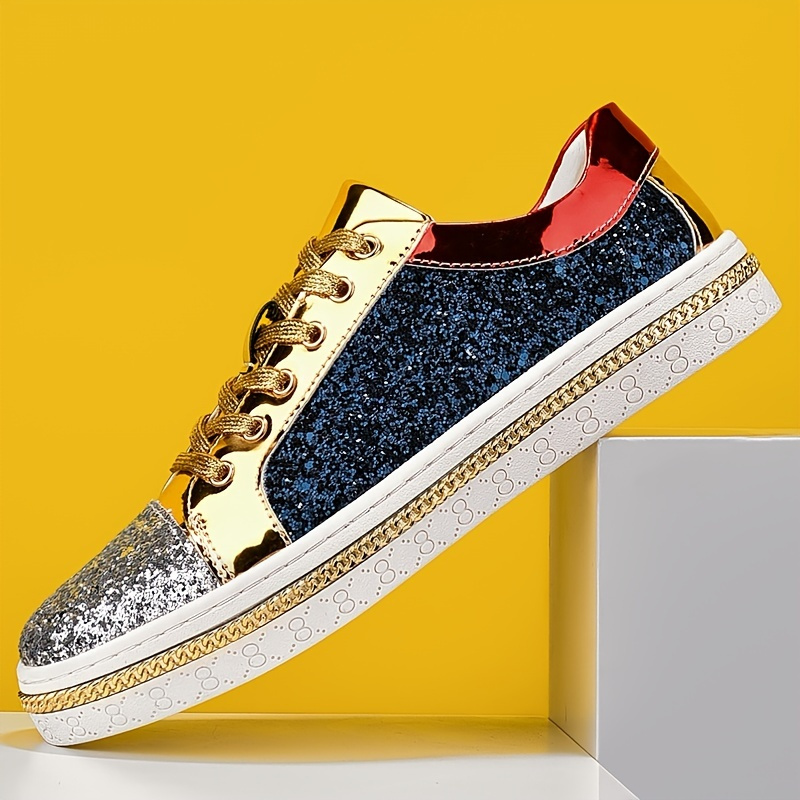 Unisex Snakers Trendy Color Block Glitter Outdoor Casual Walking Shoes ...