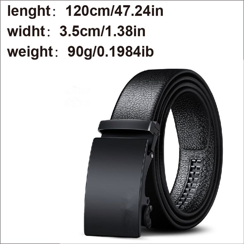 Men's Adjustable Black PU Leather Automatic  Slide  Buckle Belt details 3