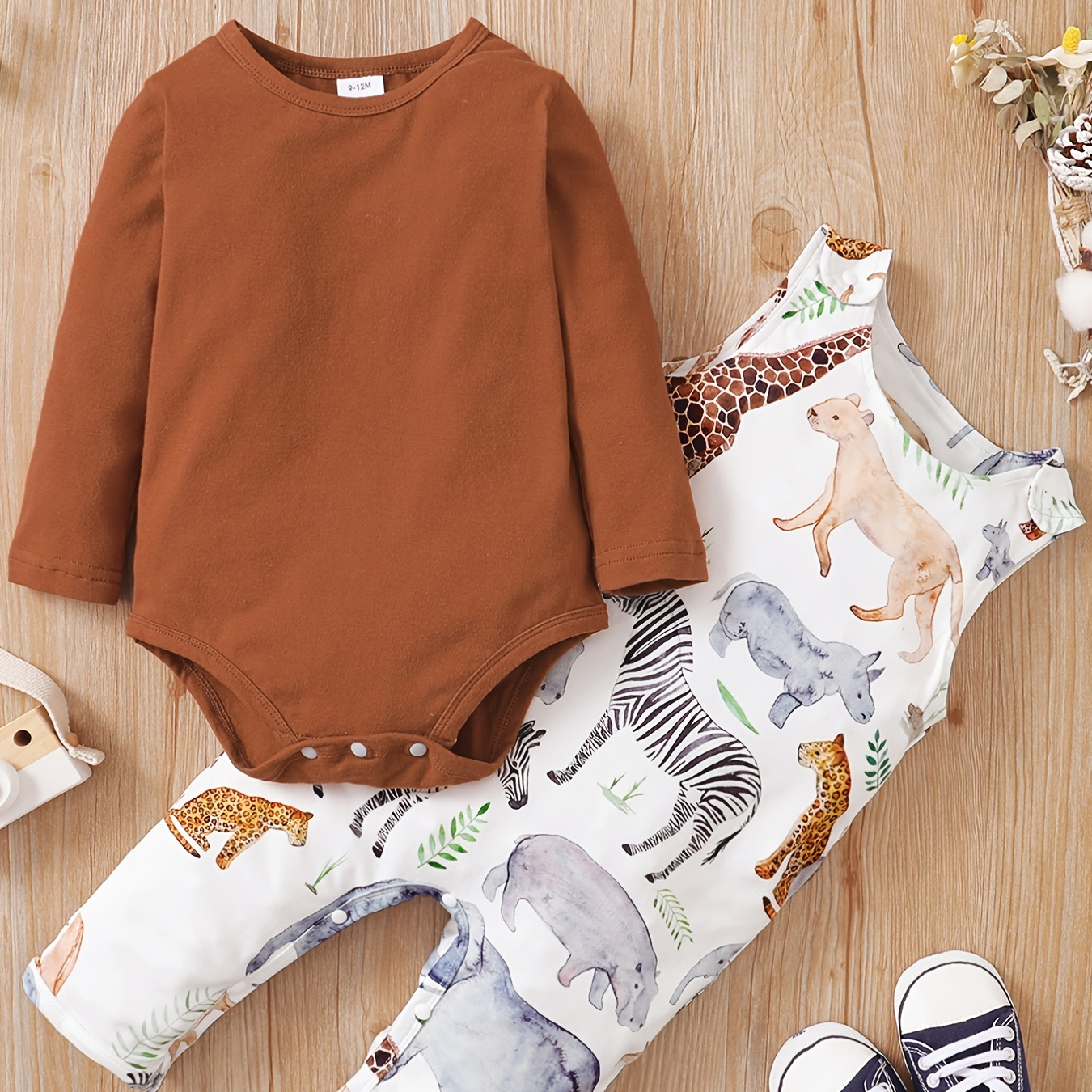 Baby Boys Long Sleeve Romper + Matching Animal Print Sleeveless Jumpsuit Baby Clothes Bodysuit