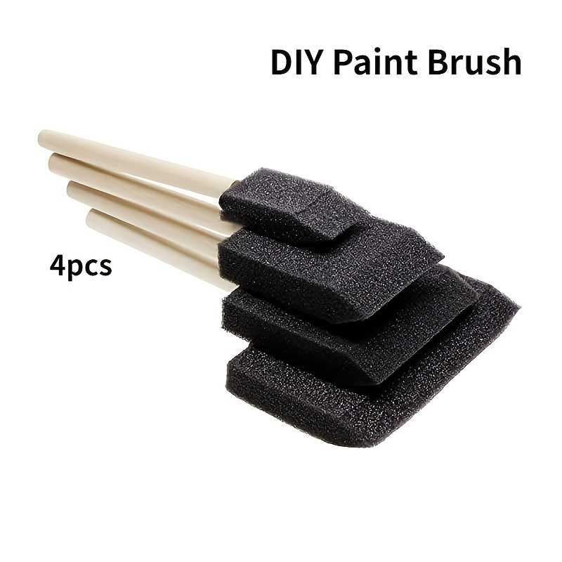 DIY Graffiti Sponge Shovel 4-piece Set Wooden Handle Black Flat Head  Painting Paint Sponge Brush Art Supplies