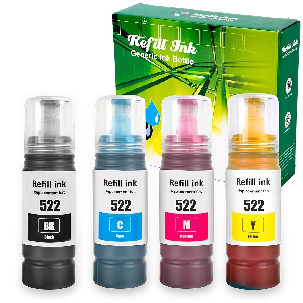 T522 522 Ink Refills For EcoTank ET-2400 ET-2720 ET-2800 ET-2803 ET-4700 ET-4800 Printer(BK C M Y),Office Supplies