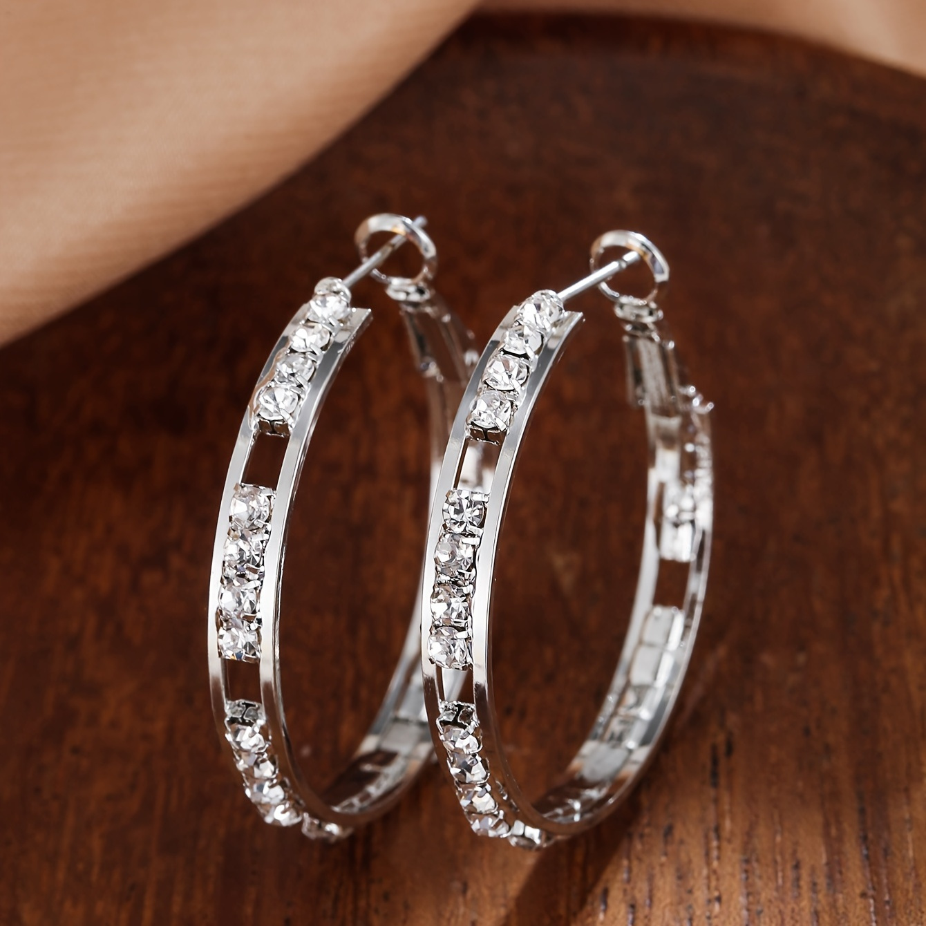 

Single Row Zircon Hoop Earrings Silver Plated Delicate Jewelry Party Holiday Decor For Women Girls Gift 1pair