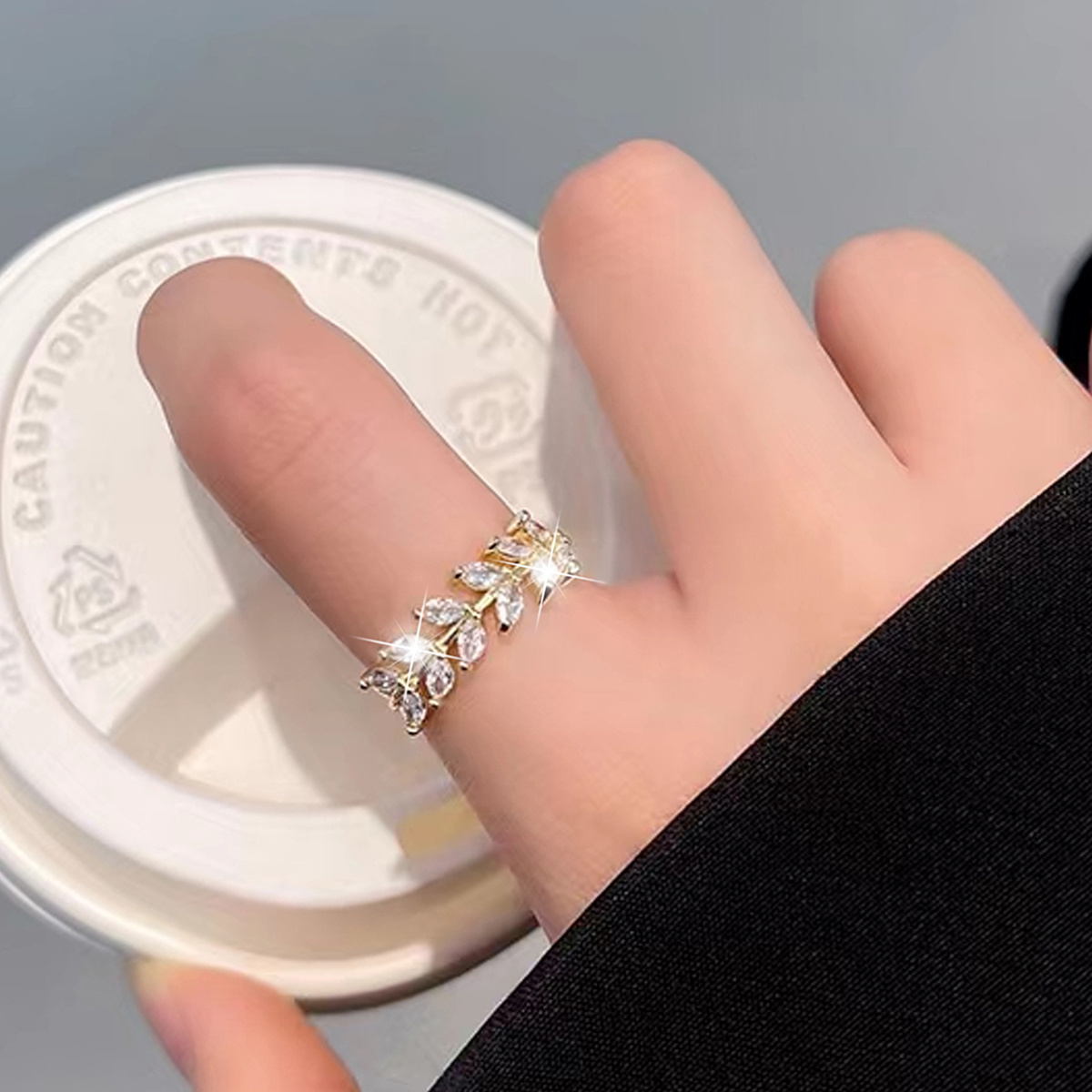 Sweet Cuff Ring Ear Of Wheat Shape Inlaid Shiny White Zircon Open