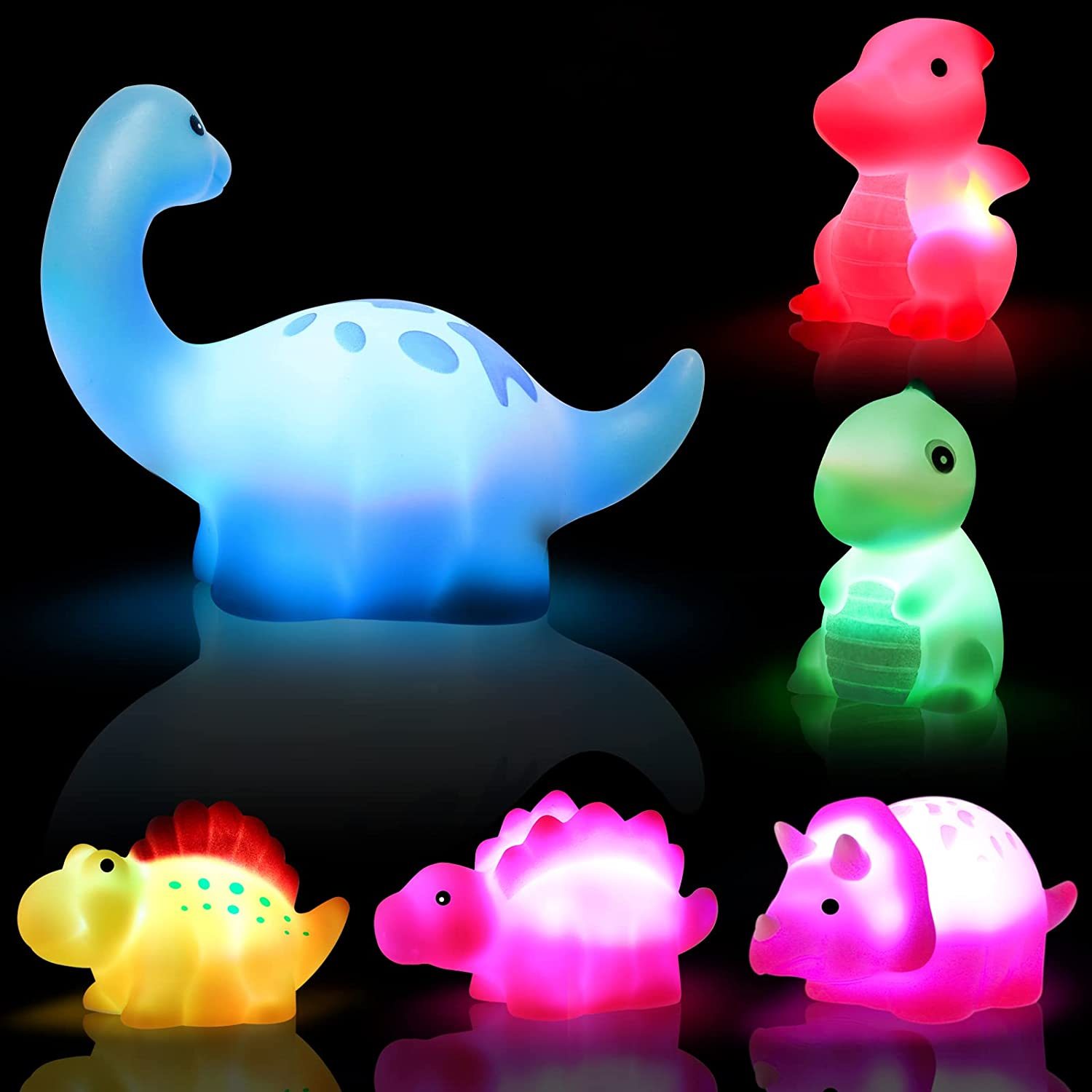 24 Packs Baby Bath Light Up Toys, Floating Rubber Animal Toys for Toddlers  Infant Kids Boys Girls Flashing Color Changing Light in Water Bath Toys for