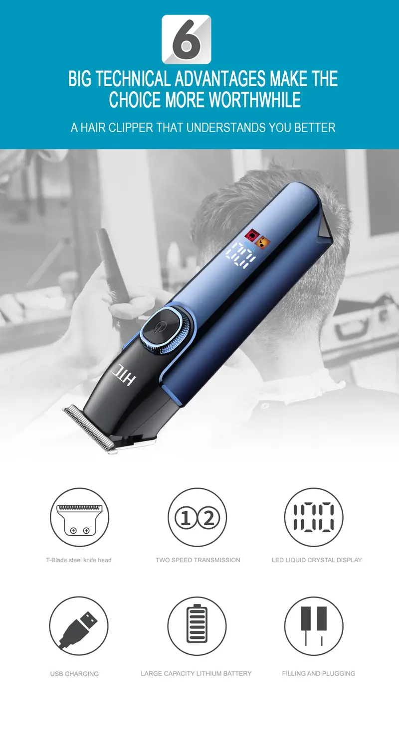 hair clippers usb rechargeable electric hair clipper with digital display professional beard trimmer hair cutting kit hair cutting tools for hair salon home use details 1