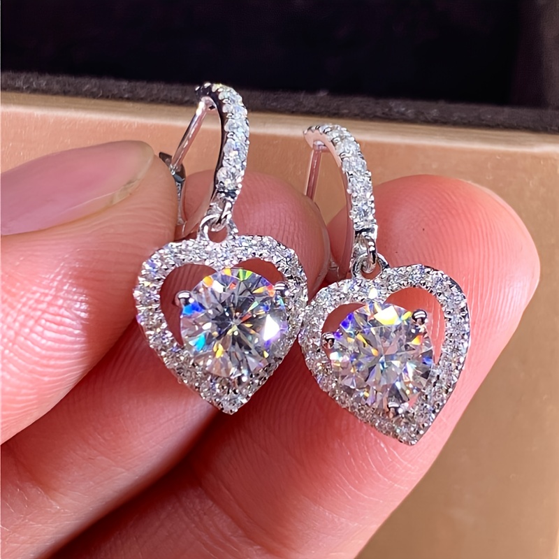Image of Hollow Heart-shaped Zirconia Hoop Drop Earrings Delicate Jewelry For Women Girls Gift 1pair