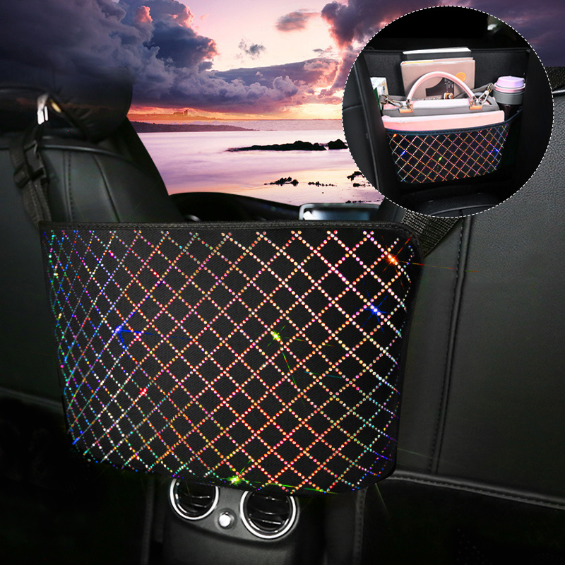 Bling Crystal Car Organizer Car Seat Back Bag Hanging Car Trash Pouch