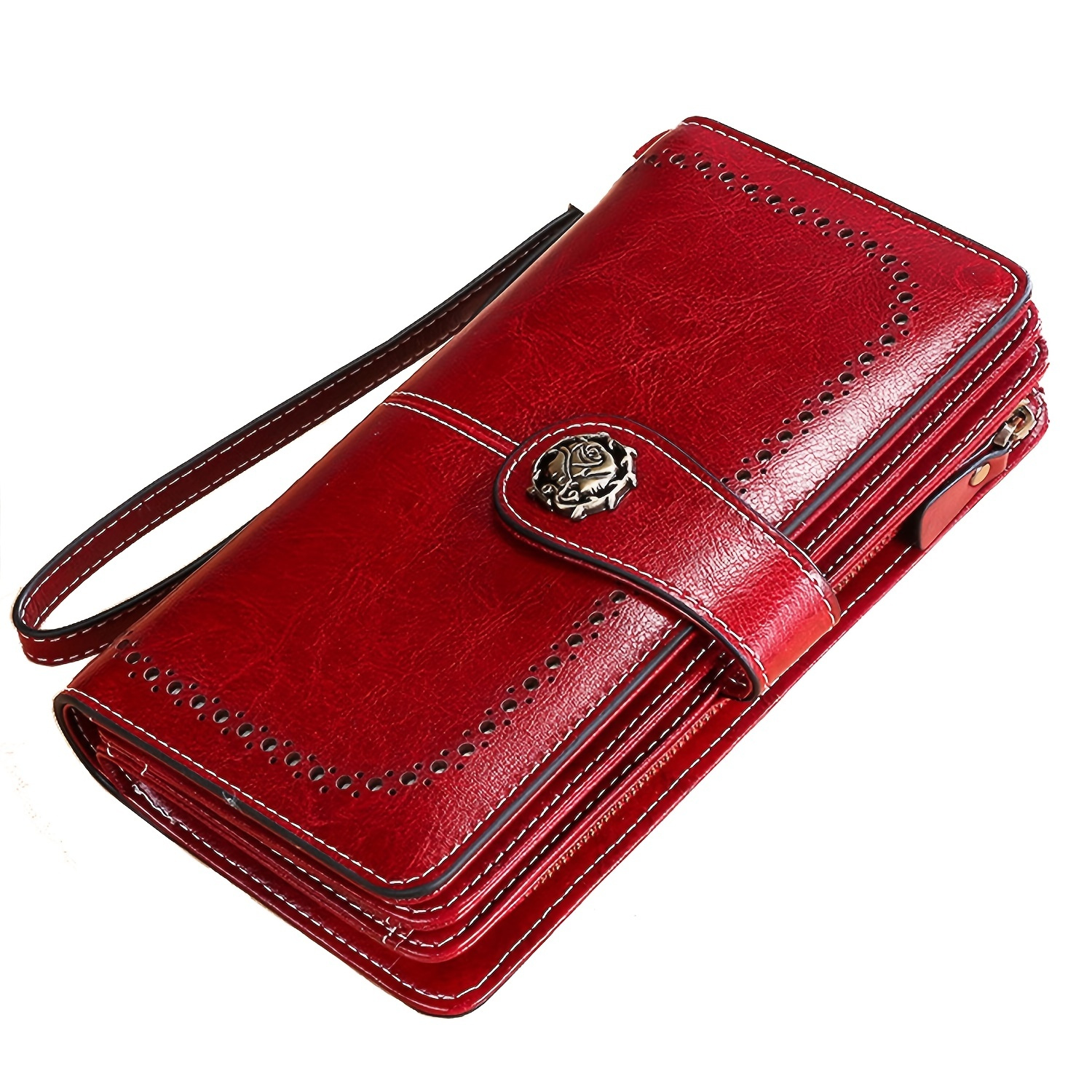 

Vintage Style Long Wallet, Women's Rfid Blocking Fold Wallet With Multiple Card Slots & Zipper Pocket