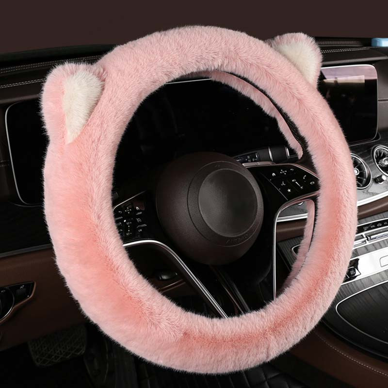 Winter Warm Plush Fluffy Steering Wheel Cover With Non Slip Handle