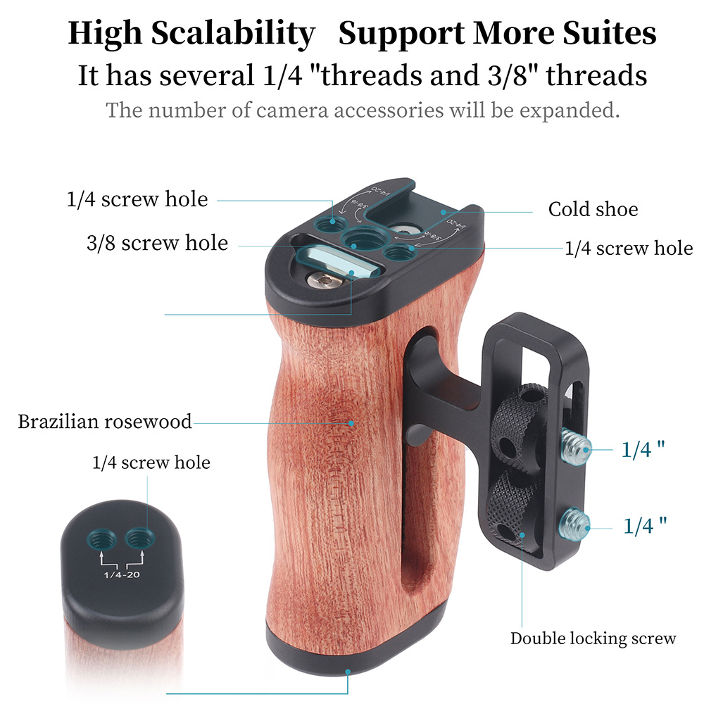 universal dslr camera cage side handle for sony   nikon camera wooden mini handgrip 1 4 screws cold shoe photography Product details 1