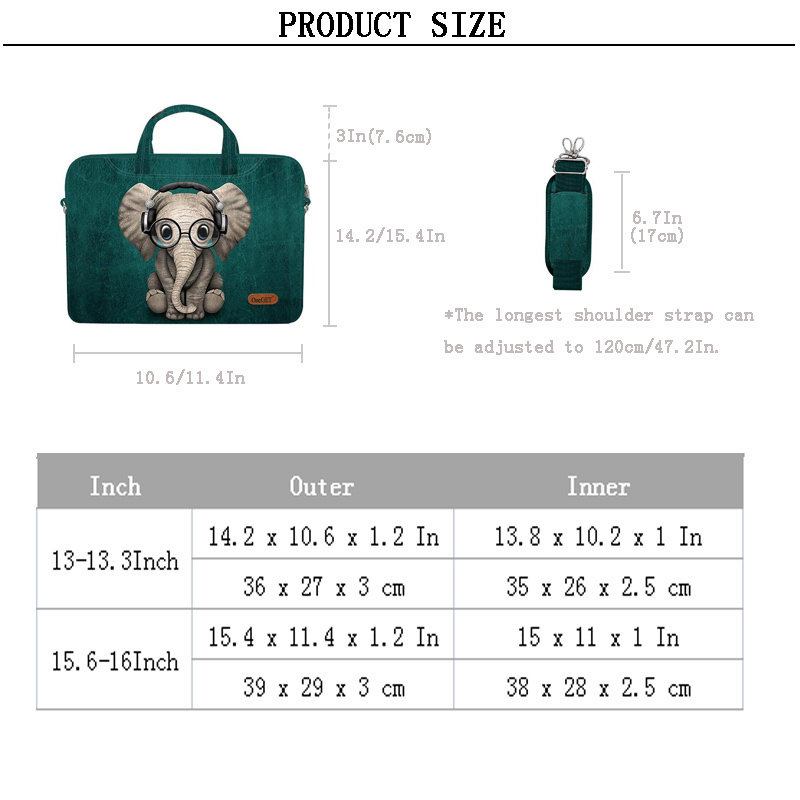 1pc High Quality Natural Cute Elephant Shoulder Strap Laptop Bag