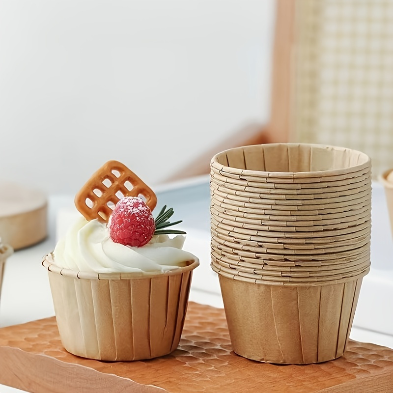 

50pcs High Temperature Resistant Cake Cups, Cake Cups, Oven Roll Mouth Paper Cups, Curling Paper Trays, Baking Muffin Cup Molds