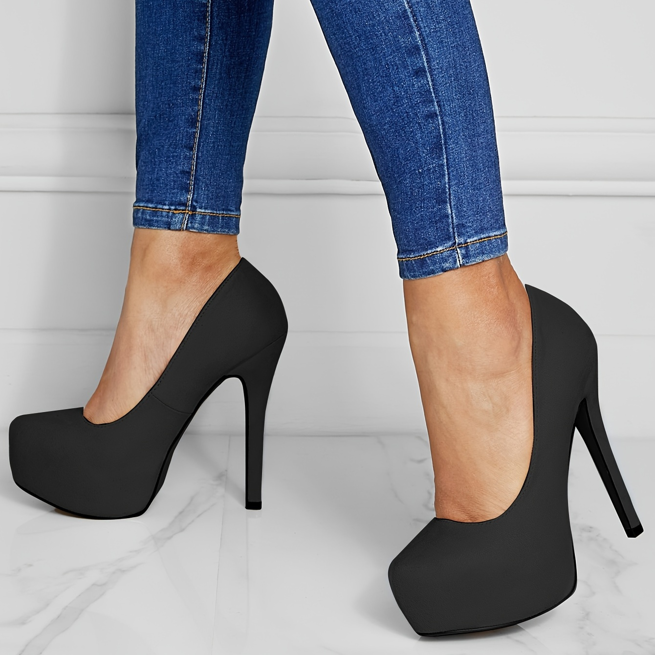 Solid Synthetic Pointed Toe Pumps Women s Stiletto Heeled Waterproof 
