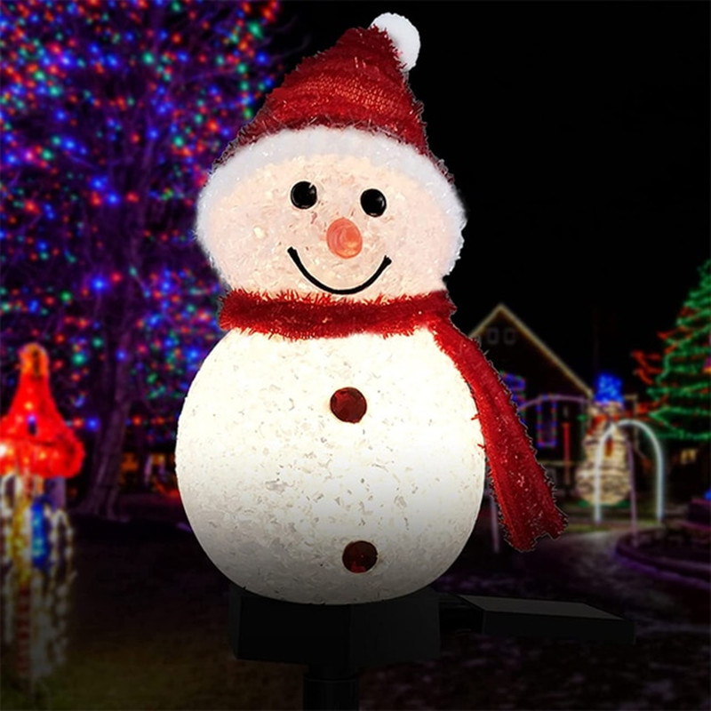 Lumière solaire de bonhomme de neige de noël avec piquet, lumières solaires  de chemin de noël, décoration extérieure pour cour, jardin, pelouse-rouge