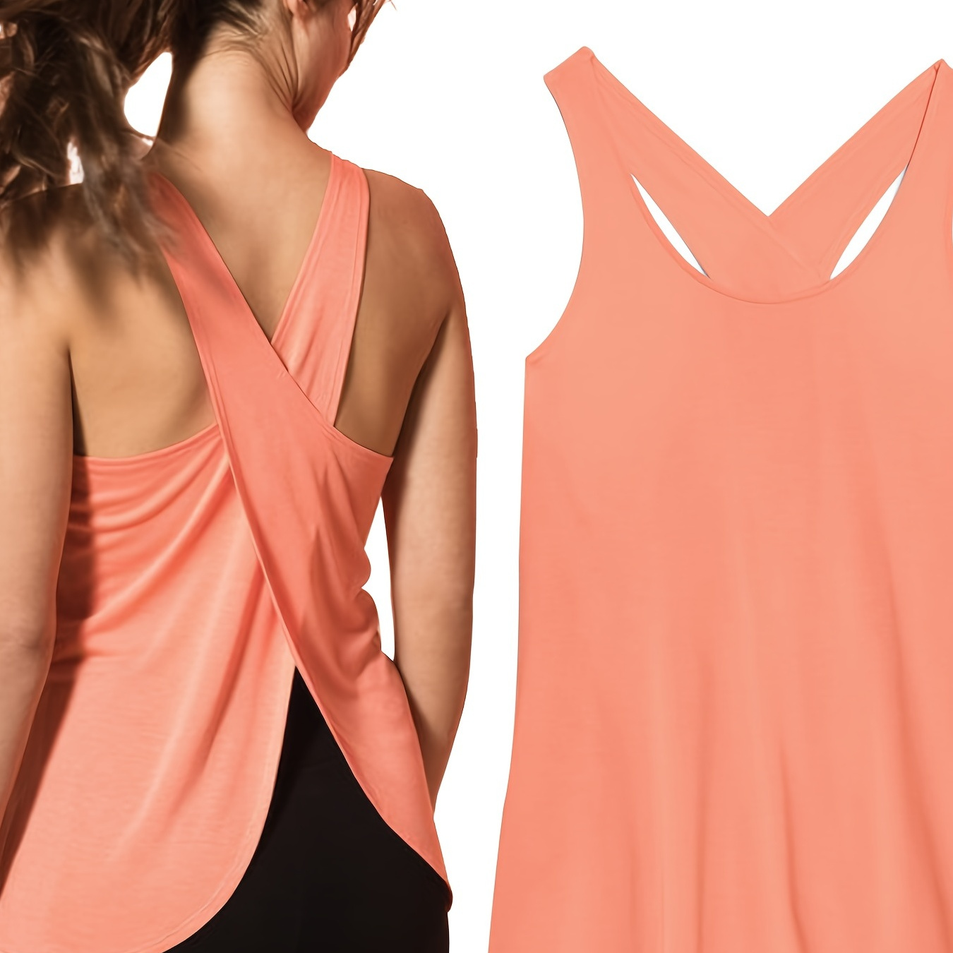 

Solid Wrap Back Sports Tank Tops, Sleeveless Breathable Asymmetrical Hem Fitness Workout Casual Tops, Women's Activewear