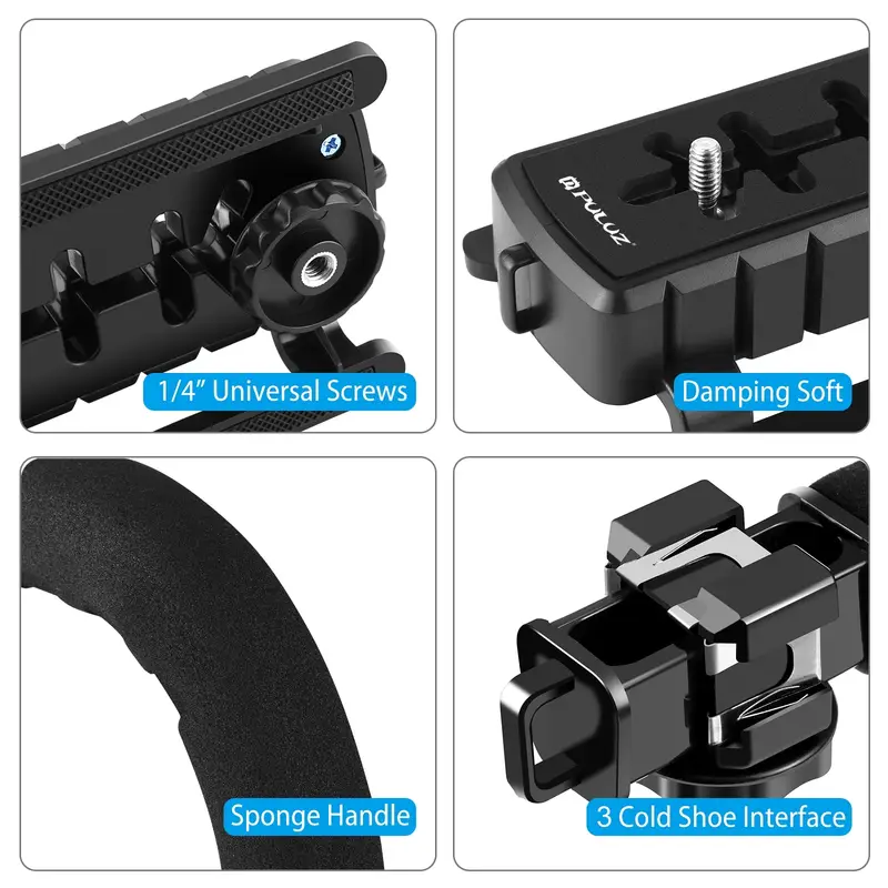 u c shaped portable handheld dv bracket stabilizer kit with cold shoe tripod head phone clamp quick release buckle long screw for all slr cameras and home dv camera details 4