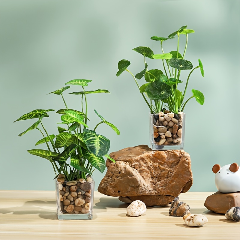 1pc Artificial Plants Faux Tabletop Greenery W Clear Glass Pots Shop