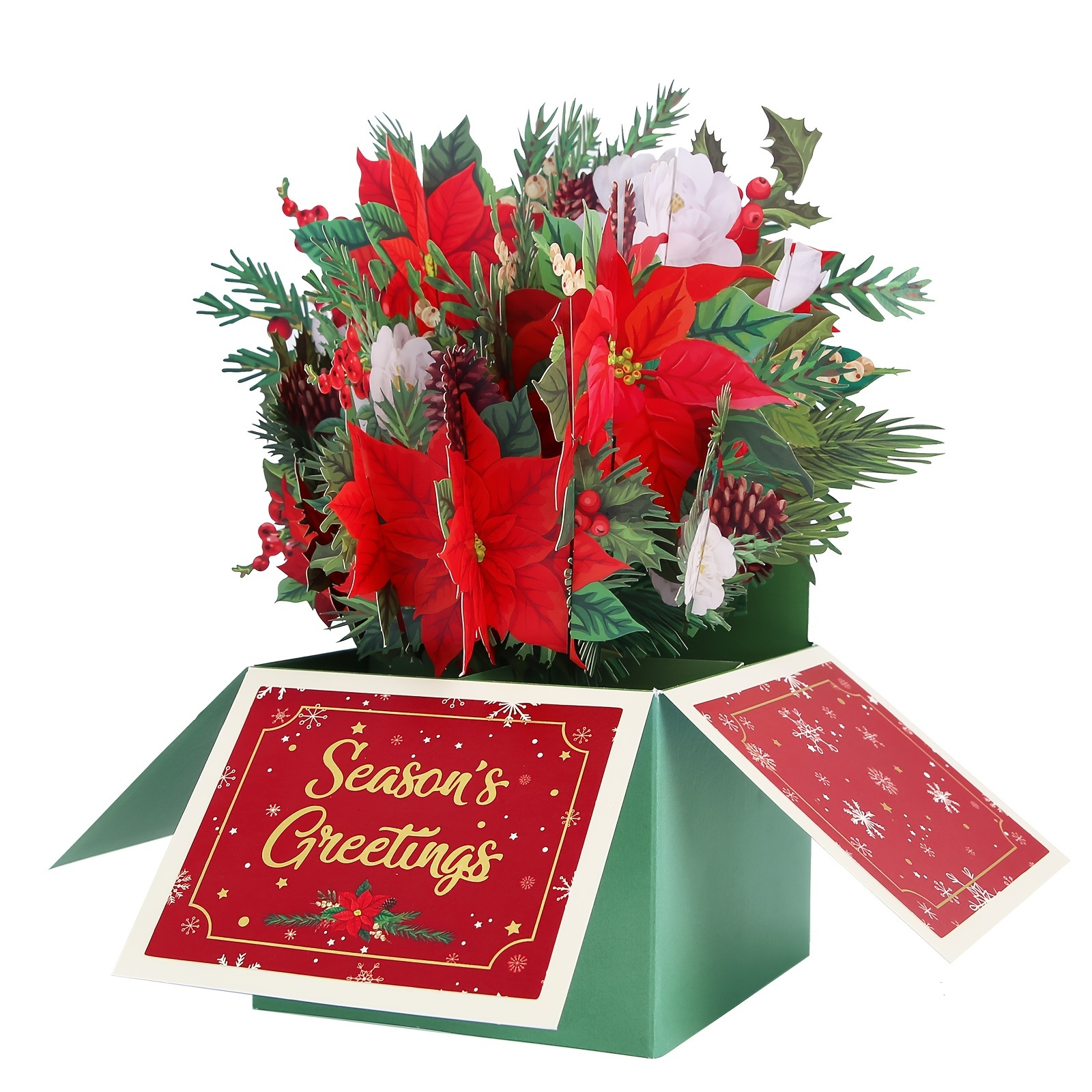 Sparkle with Christmas Cheer: 1pc Poinsettia Pop-Up Flower Box Card