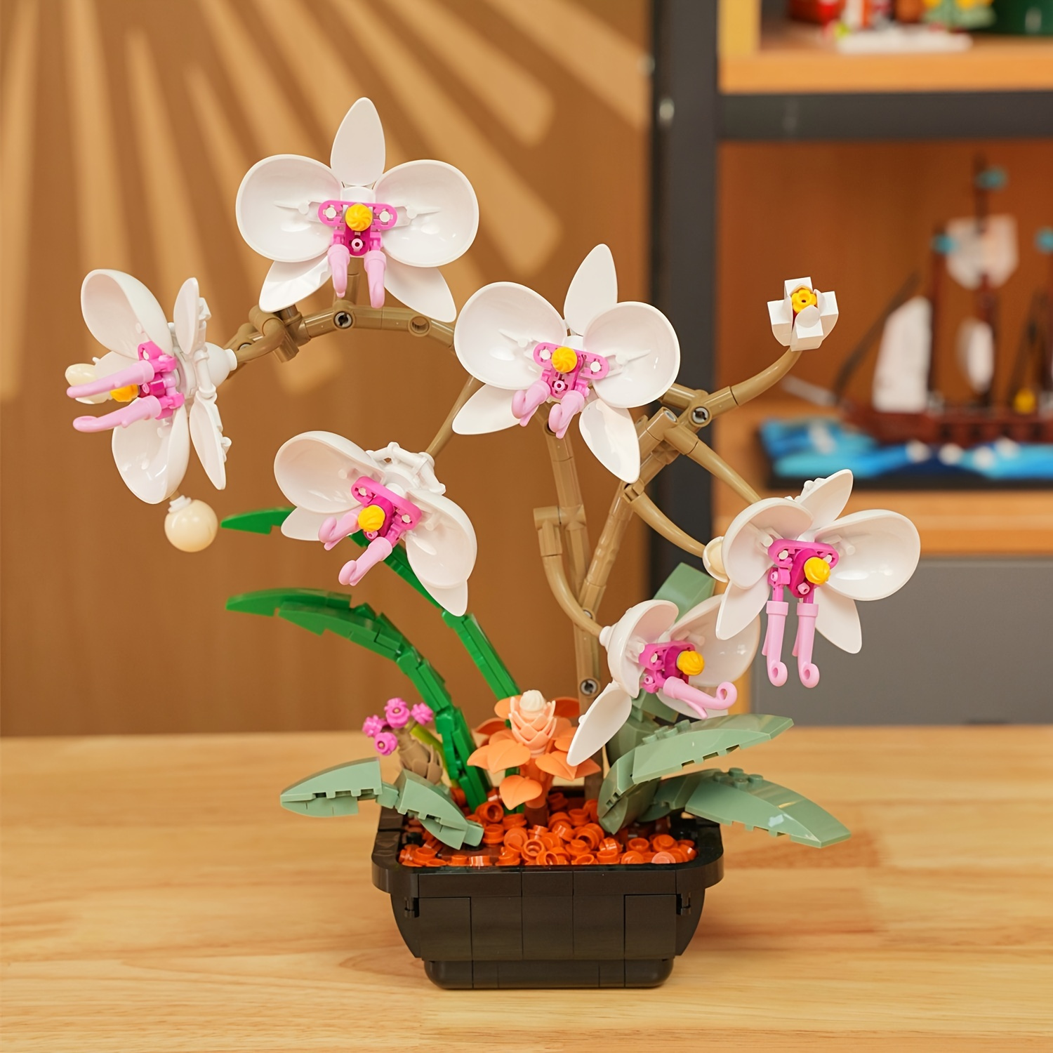 Orquídeas artificiales en maceta, decoración de sala de estar, flores  artificiales de falaenopsis con jarrón, flores artificiales, arreglo  botánico