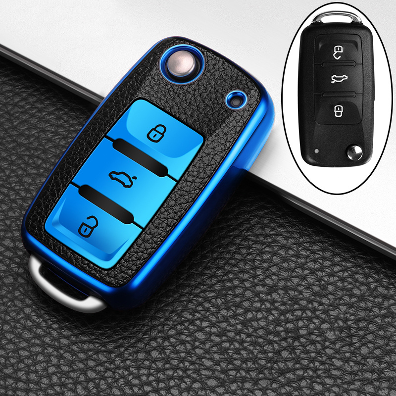Image of Leather Tpu Car Key Case Cover Fob Shell For Vw For Tiguan Golf Jetta Caddy For Superb Octavia Seat Accessories