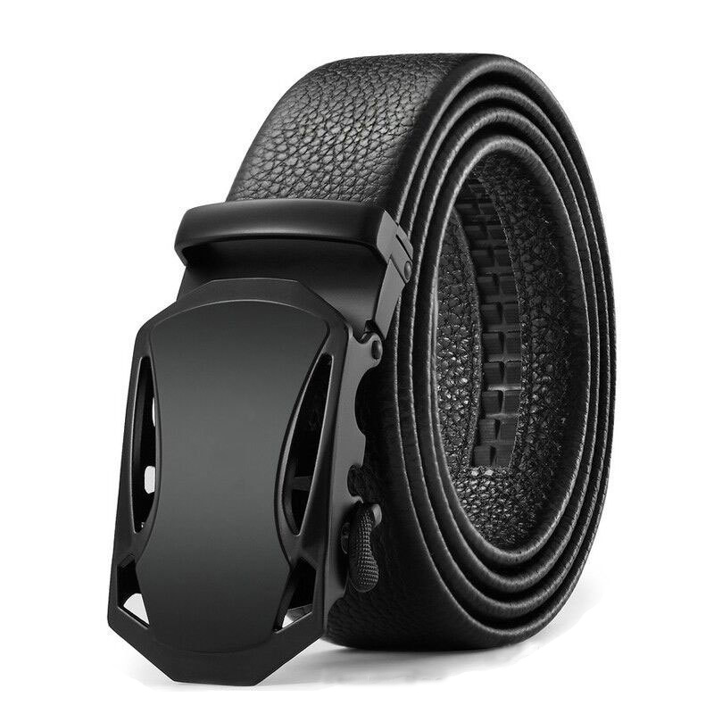 mens adjustable black pu leather automatic slide buckle belt details 0
