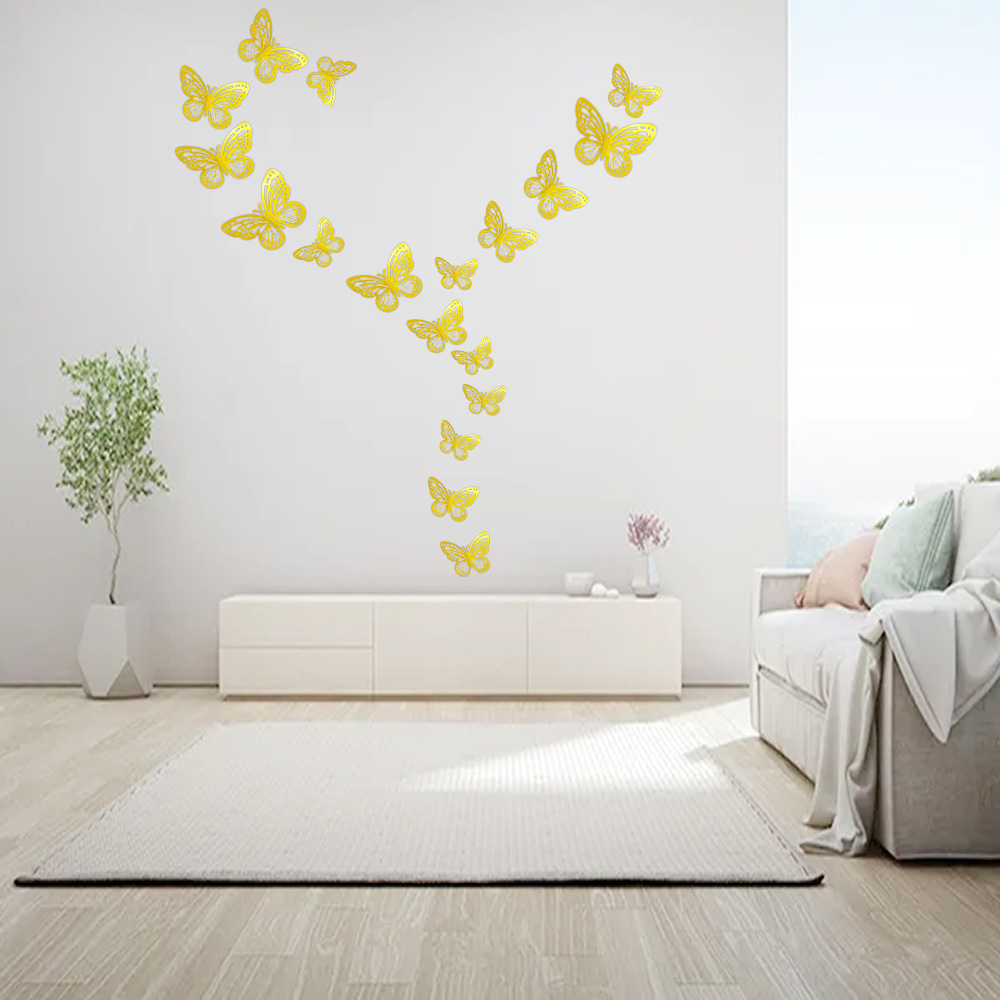 VOSAREA Mariposas huecas de mariposas decorativas para fiesta, magnetismo  de pared, calcomanías de pared de boda, decoración de pared 3D, decoración