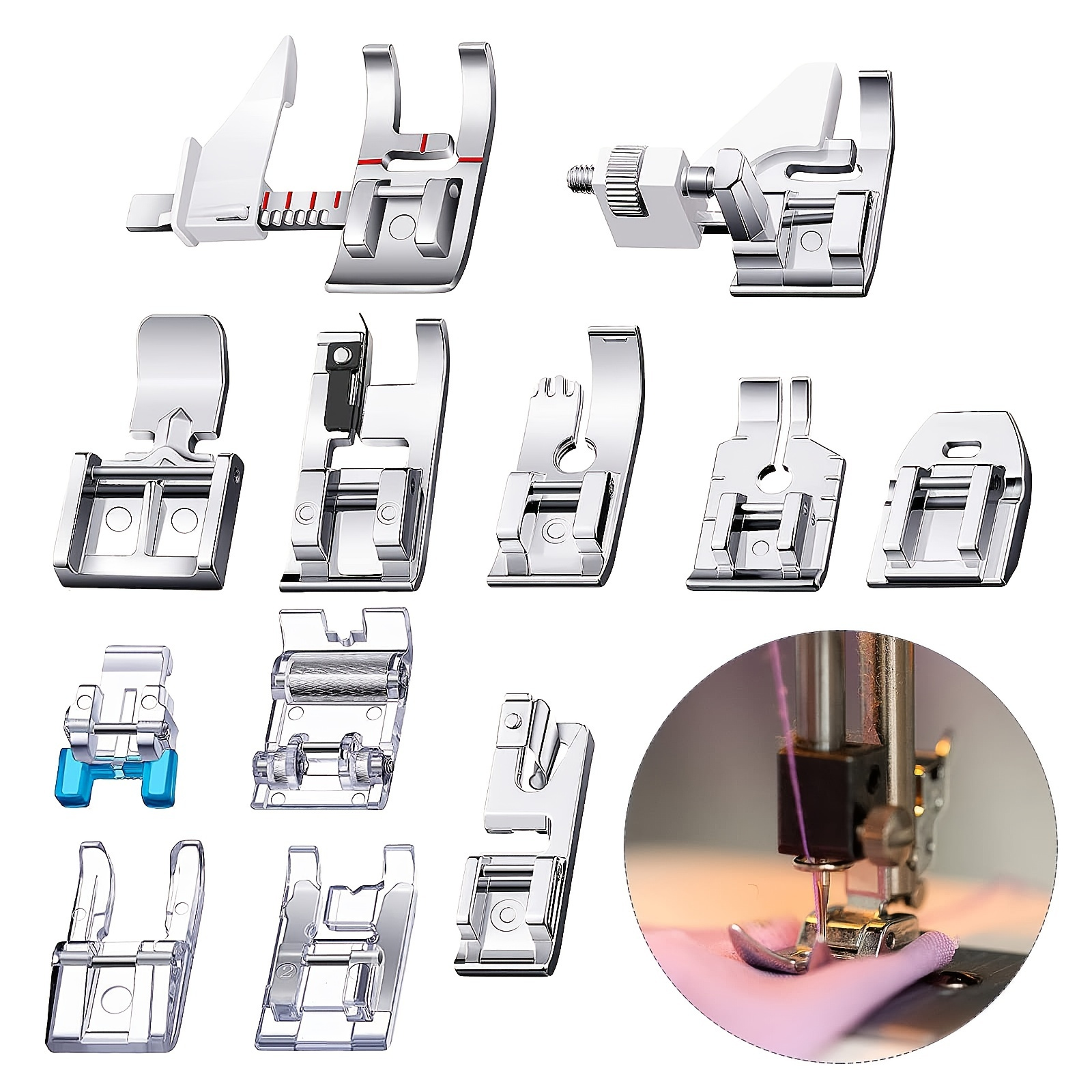 

12pcs Presser Feet Set Snap On Sewing Machine Foot For Brother Singer Janome Babylock Kenmore Low Shank Sewing Machine Use