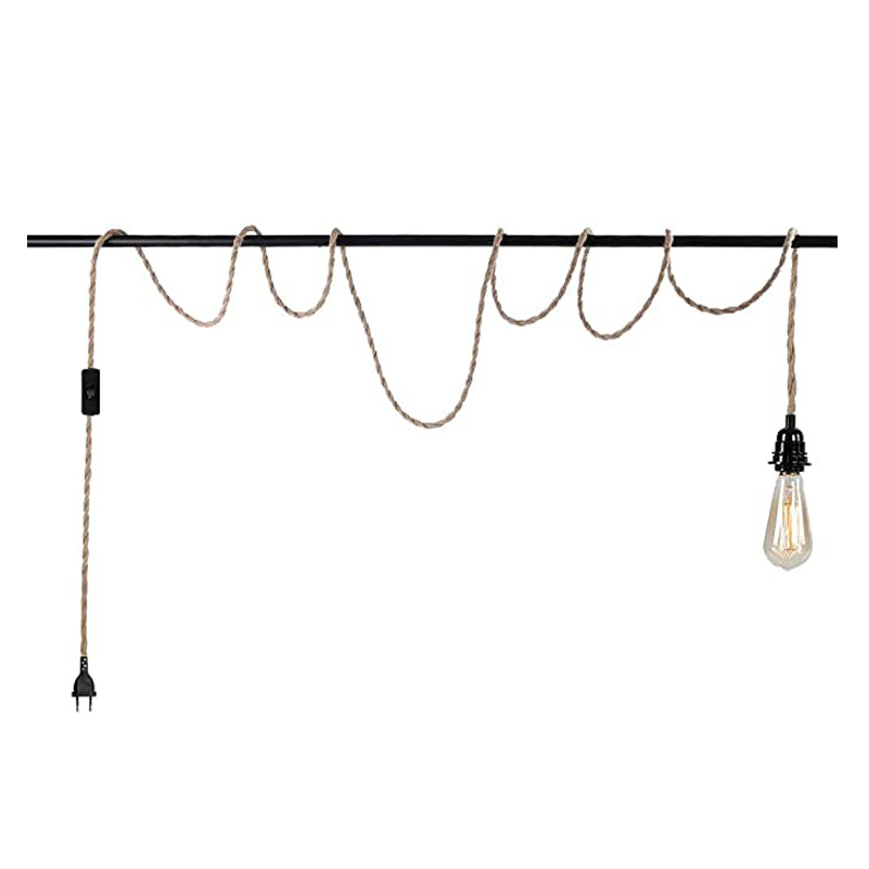 1pc industrial 15ft pendant light cord hanging light kit with switch plug in vintage fabric lamp cord with twisted hemp rope pendant lights socket set e26 e27 for pendant lamp farmhouse lamp cable diy details 0
