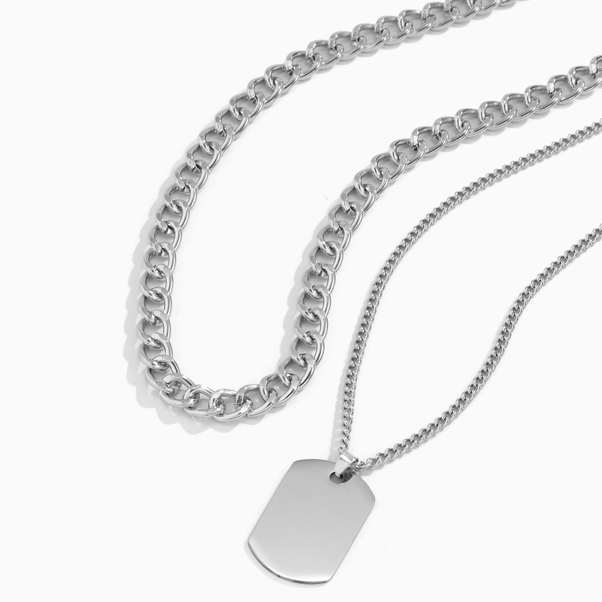 Men's Hip Hop Dog Tag Pendant Necklaces Chunky Flat Chain - Temu