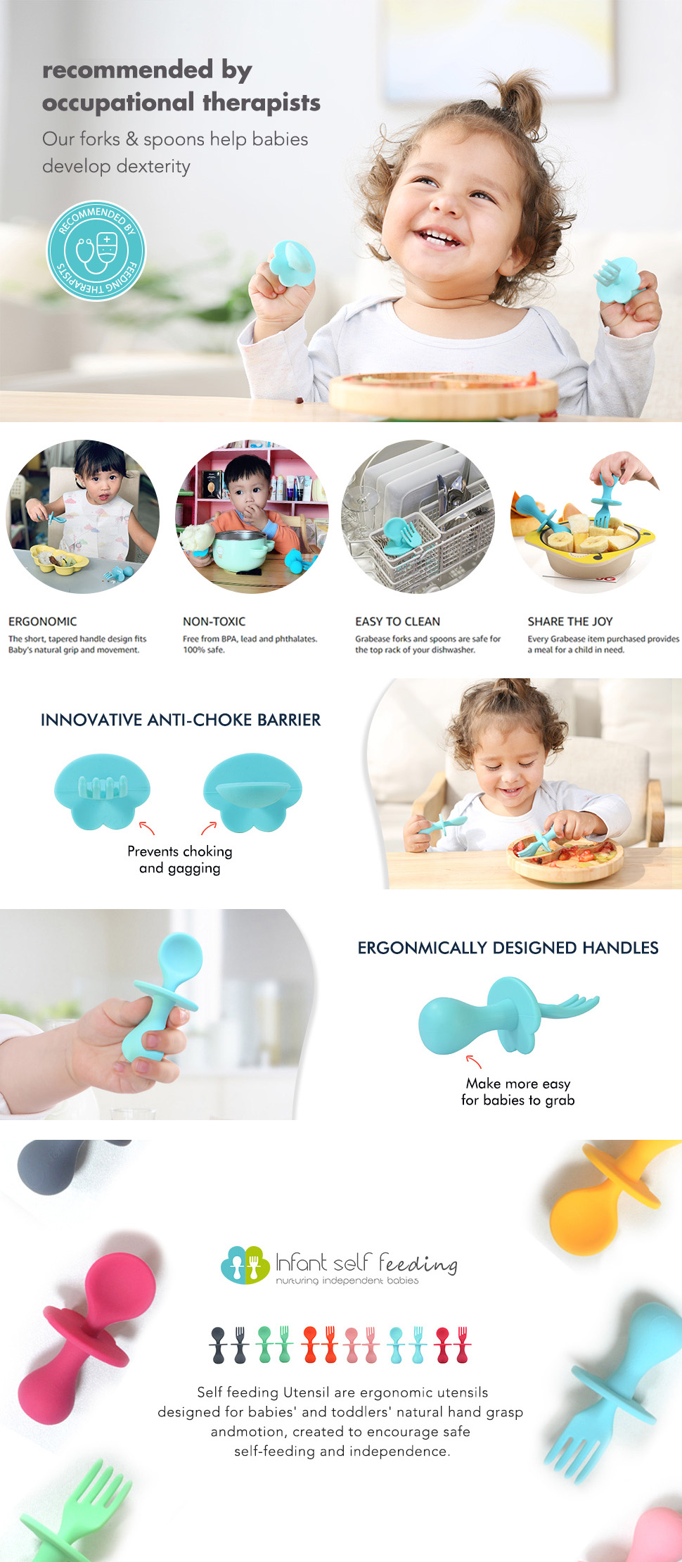 Anti-Choke Design Silicone Toddler Utensils Baby Fork and Spoon