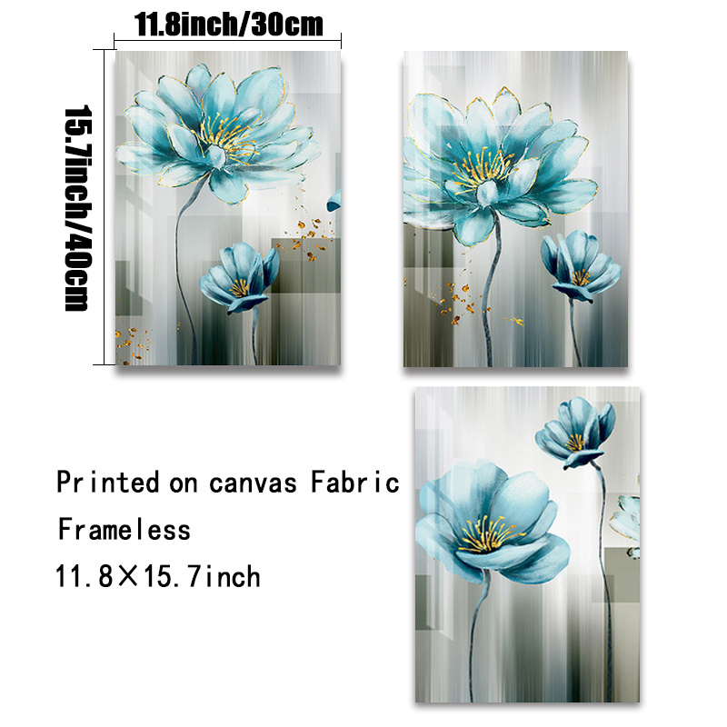 Abstract Canvas Wall Art Painting Golden Blue Flower Poster - Temu