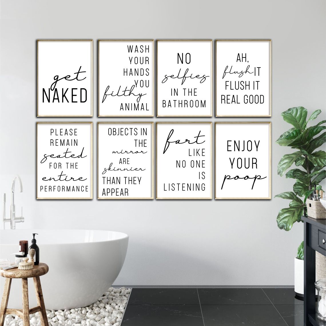 8pcs Set Set Funny Quotes Posters Wall Art Minimalistic Typography Canvas  Wall Art Paintings Bathroom Toilet Decor | Today's Best Daily Deals | Temu