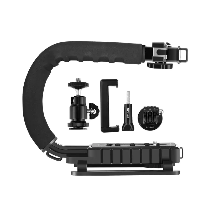 u c shaped portable handheld dv bracket stabilizer kit with cold shoe tripod head phone clamp quick release buckle long screw for all slr cameras and home dv camera details 3