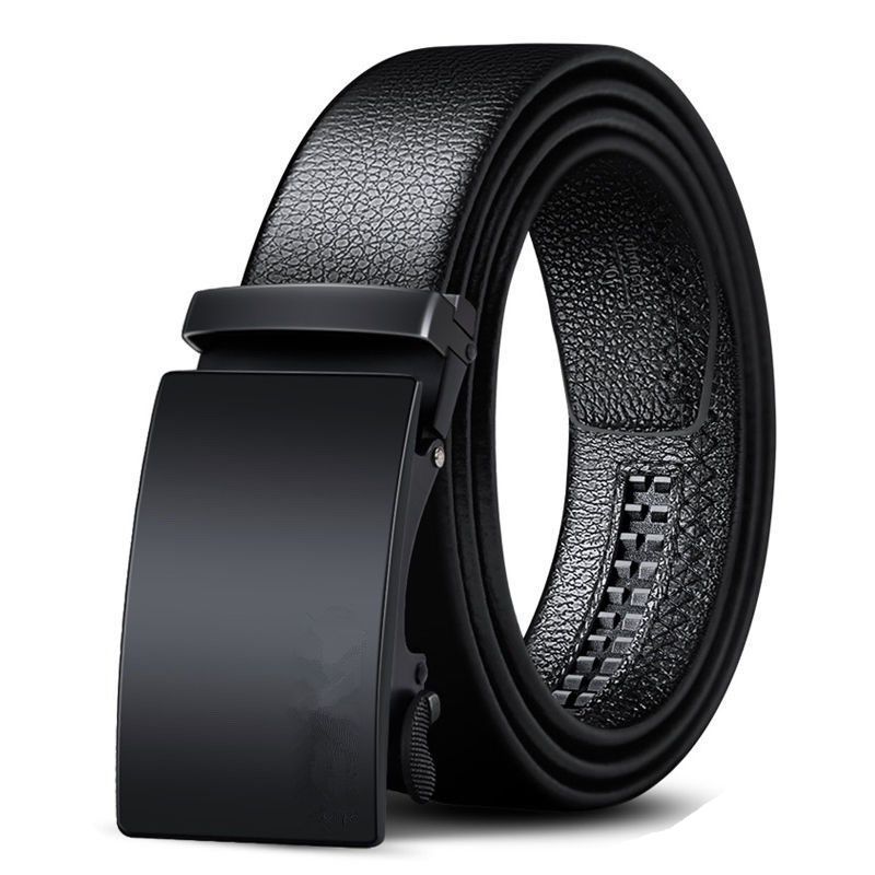 Men's Adjustable Black PU Leather Automatic  Slide  Buckle Belt details 2