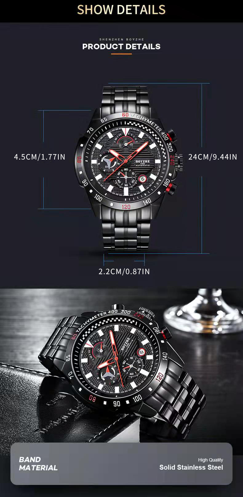 Time100 Automatische Herrenuhr - Mechanische Uhr Mit Mondphase Und GMT