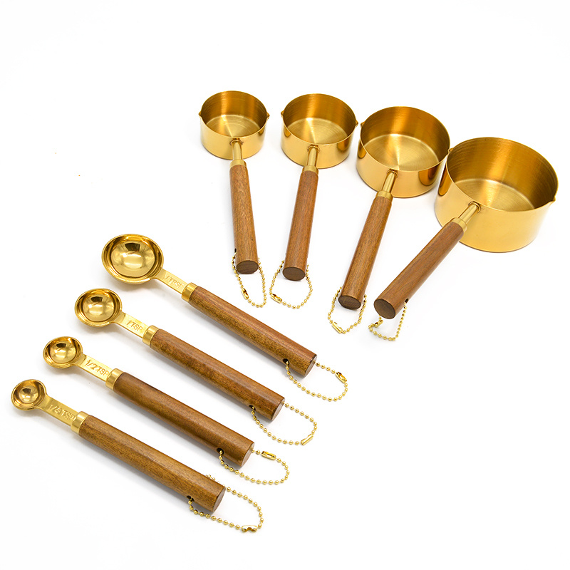 Great Choice Products Gold Measuring Cups and Spoons Set (19pcs Set - Golden Plated), 8 Measuring Cups, 9 Measuring Spoons, 1 Leveler and 1 Ma