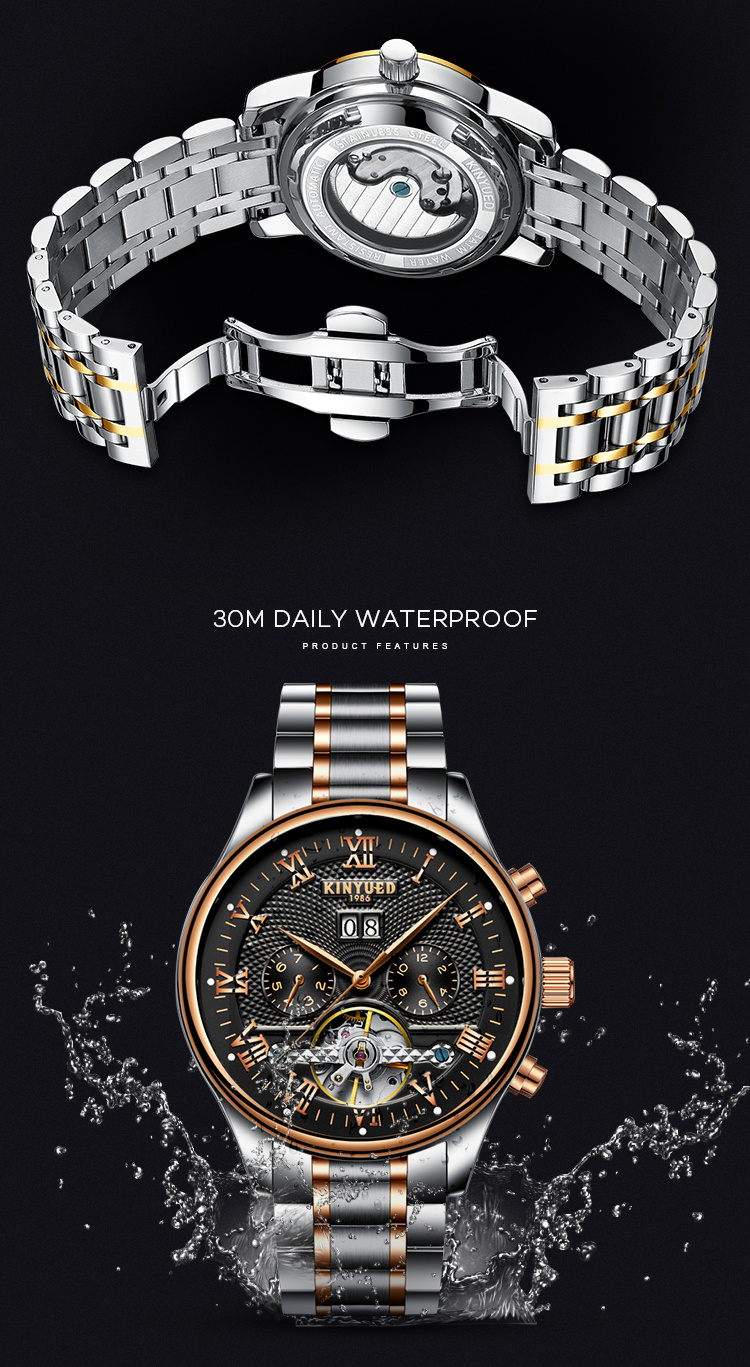 Men's Hollow Mechanical Fashion Business Stainless Steel Waterproof