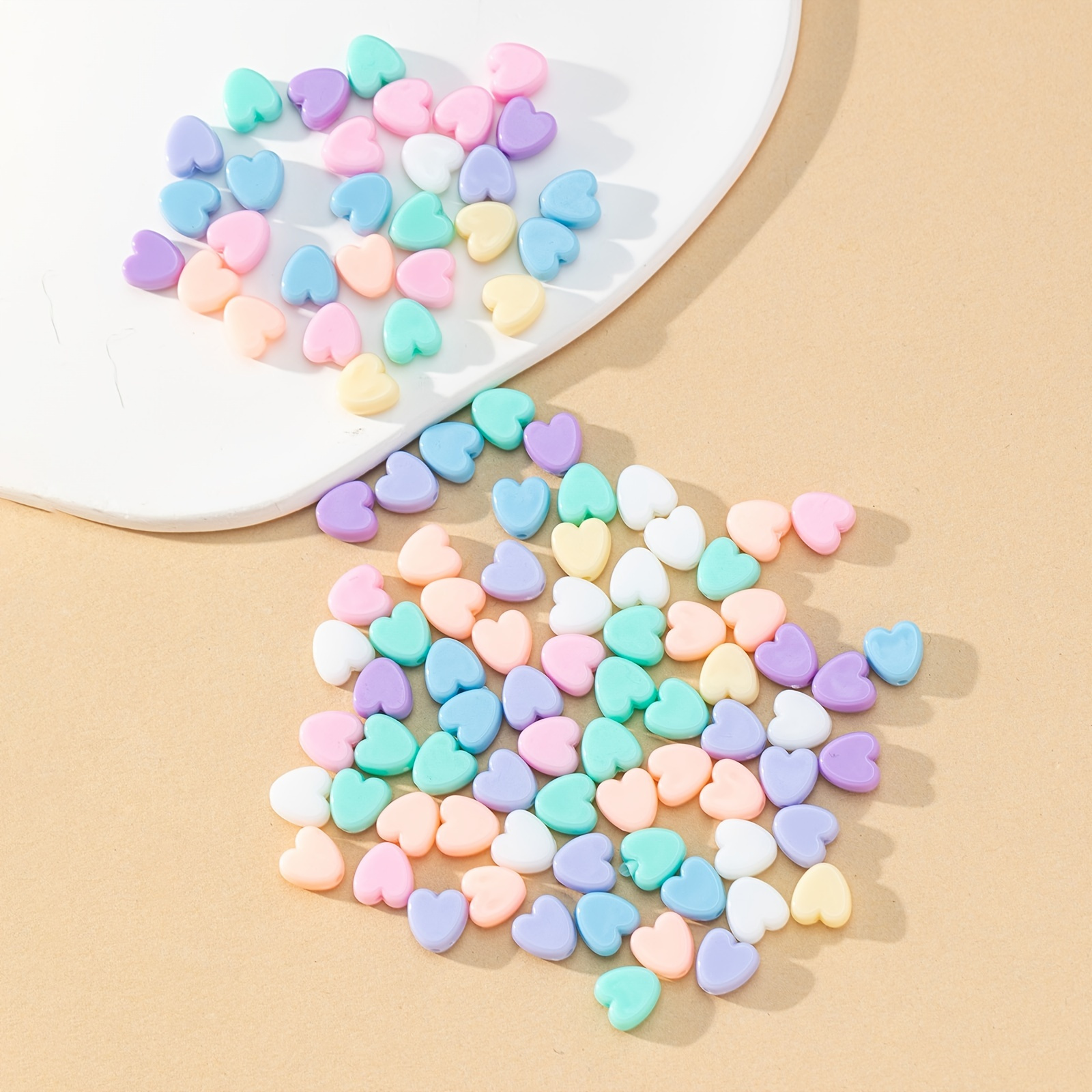 

100pcs Mixed Color Heart-shaped Beaded Diy Necklace Bracelet Jewelry Accessories Scattered Beads Small Hearts, Diy Materials