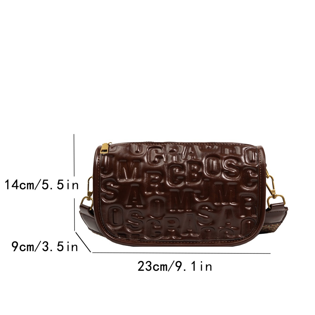 Bright Embossed Crossbody Bag Fashion Flap Shoulder Bag Zipper Bag For Work  With Wide Strap, Save More With Clearance Deals