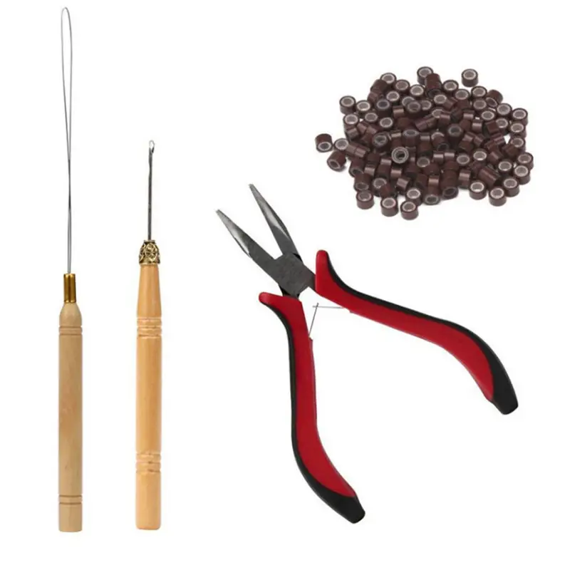 Hair Extension Pliers Kit Tan Color Pliers Tool Opener Plier Hair Loop Tool  Metal Hair Clip Scissor C Type Needle for Hair